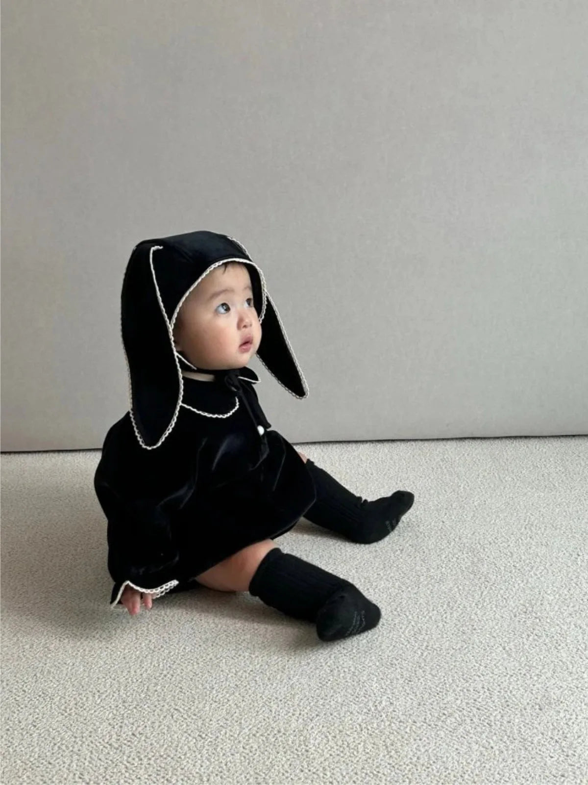 2025 Winter New Baby Girl Long Sleeve Warm Bodysuit + Cute Rabbit Hat 2pcs Set Toddler Girl Fleece Jumpsuit Infant Clothes
