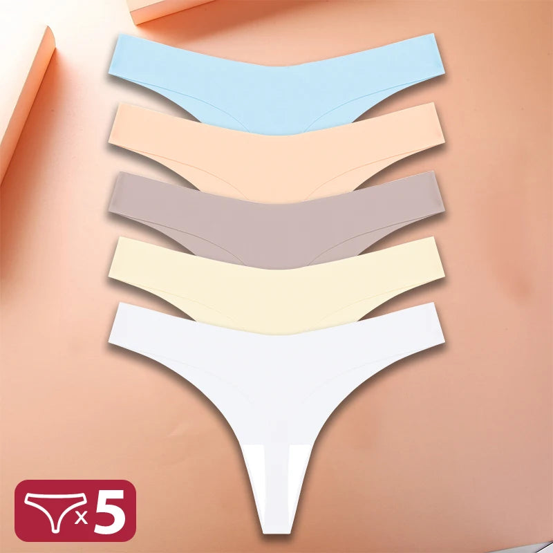 5Pcs/Set Sexy G-String Underwear Female T-back Intimates Lingerie Seamless Low Waist Underpants 10 Color Lady Bikini Panty XS-XL