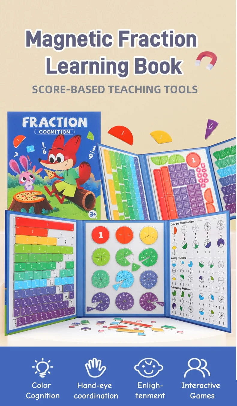 Magnetic Fraction Disk Teaching Aids, Fraction Science Education Model Practical School Interactive Enlightenment Teaching Aids, Block Diagram + Pie Diagram + Erasable Arithmetic Area, Addition and Subtraction Quantity Visual