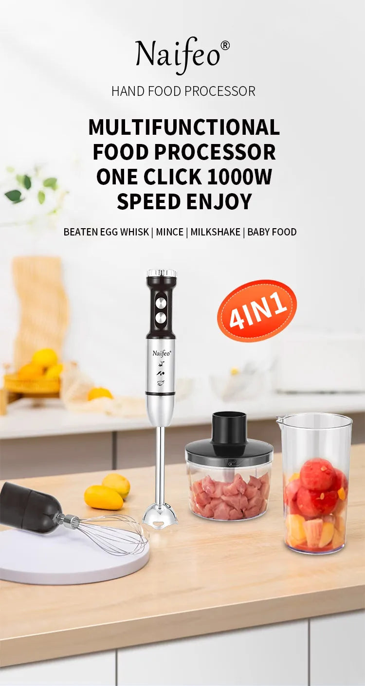 1000W Powerful Motor Handheld Blender Electric Mixer with Infinite Speed Control, Portable Kitchen Blender for Smoothies