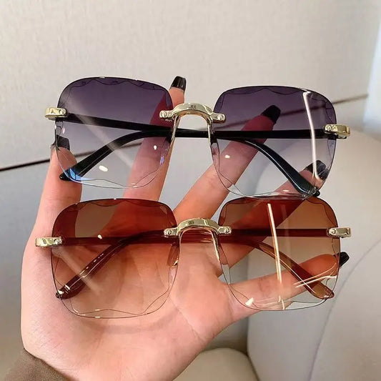 Square Rimless Sunglasses Women Luxury Brand Designer Summer Glasses Fashion Sun glasses For Men UV400 Shades Oculos