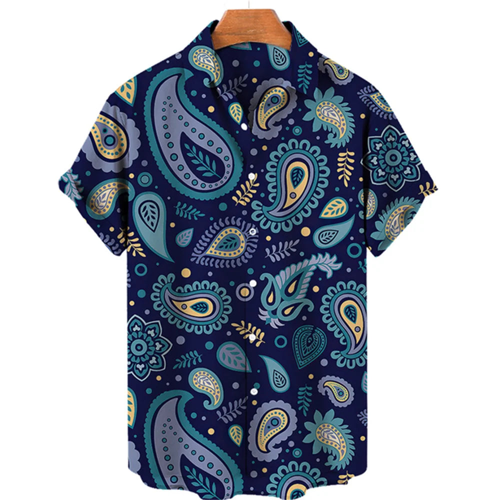 2023 Cashew Flower Shirt Men's Casual Fashion Hawaiian Lapel Hd Printing Loose Short-sleeved Top Wholesale