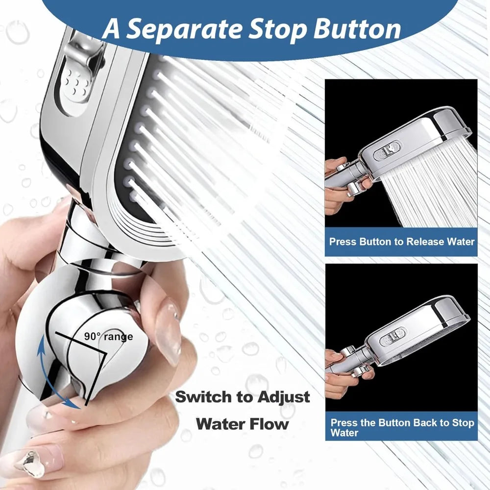 1PC 3 Modes Handheld Filtered Shower Head Hard Water Filter Showerhead Powerful High Pressure Showerhead with On-Off Switch
