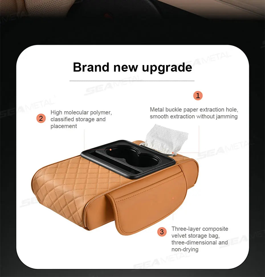 SEAMETAL 7cm Thicken Car Armrest Cushion All in 1 Center Console Arm Rest Cushion with Tissue Holder Elbow Support Car Organizer