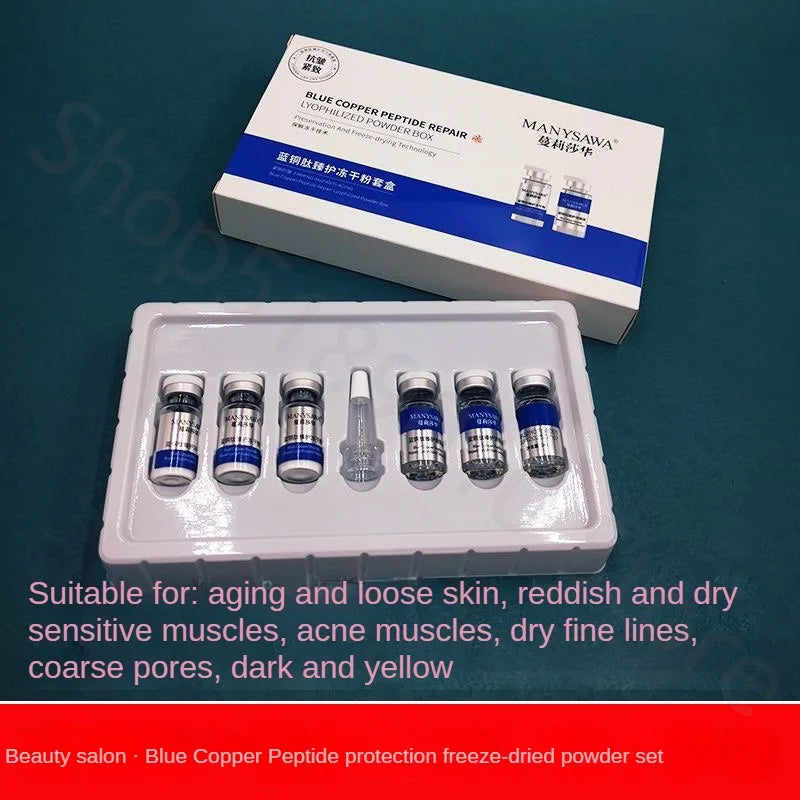 Blue Copper Peptide Repair Lyophilized Powder Box Freeze-dried Firming Essence Anti Aging Shrinks Pores Face Serum Skin Care Set