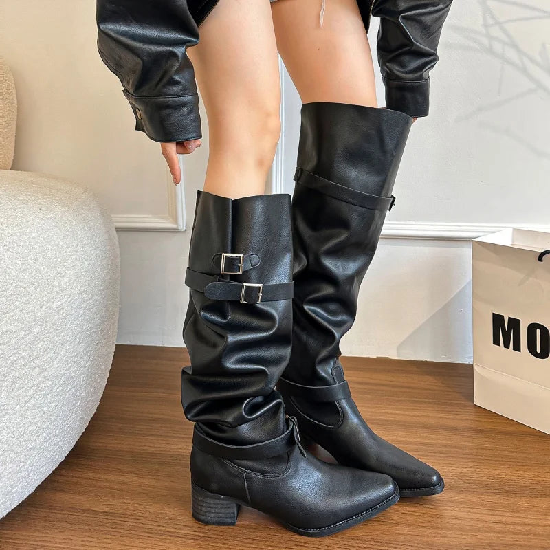 Women's Chelsea Boots 2025 Autumn New Suede High Heel Knee-high Boots Sexy Pointed Designer Elegant Banquet Ladies Gothic Boots