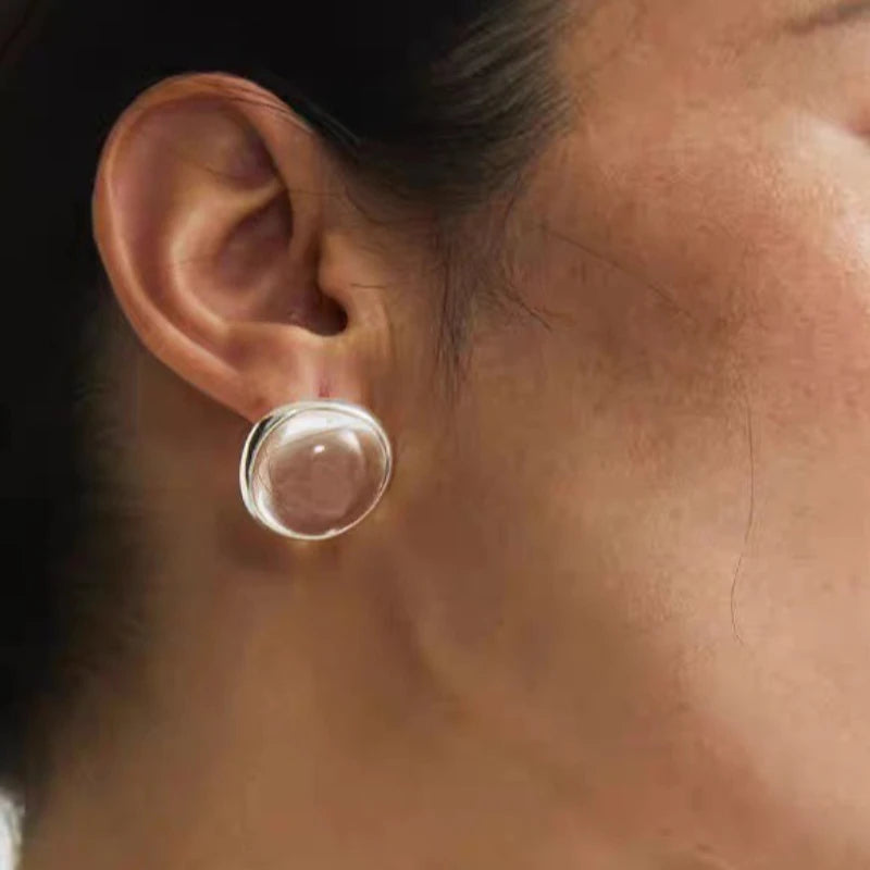 Fashion Copper Plated Platinum Glass Bead Earrings Ring Women Minimalist Art Jewelry Accessories