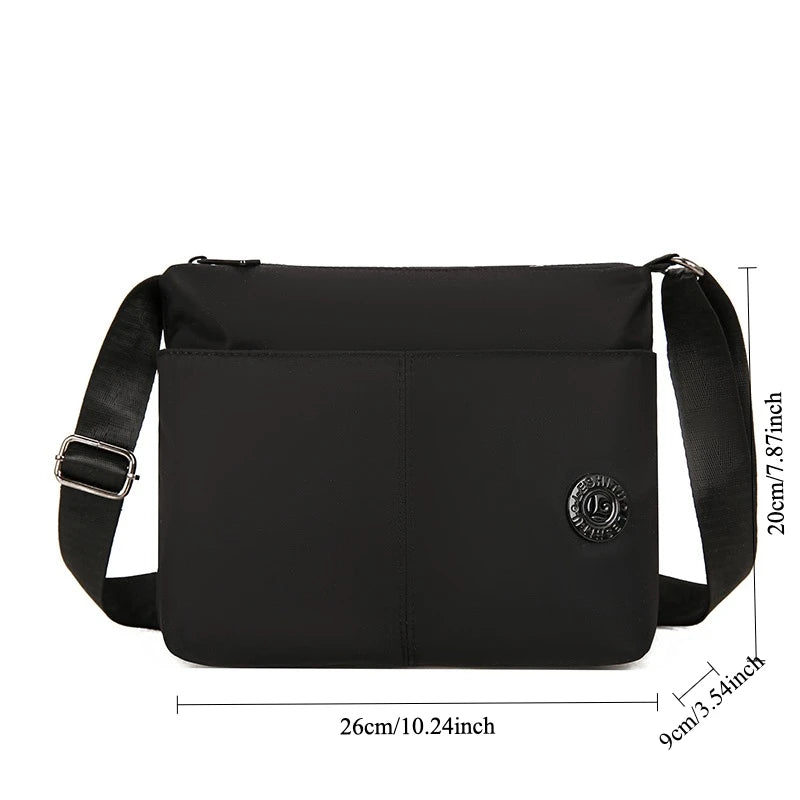 Women Crossbody Bag Multi-Pocket Organizer Lightweight Nylon Wide Strap Messenger Purse Commute Travel Outdoor Solid Minimalist