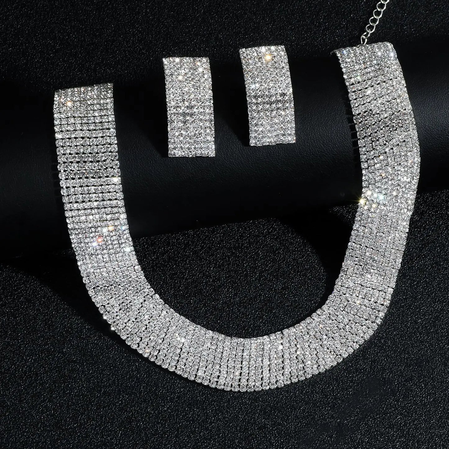 3pcs Women's Jewelry Set Rhinestone Earrings Necklace New Wedding Party Luxury Fashion Accessories-4068