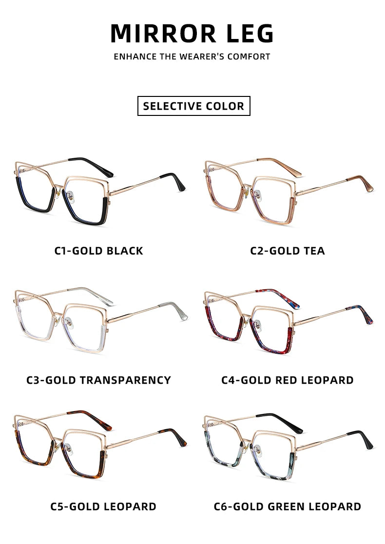 VICKY Fashion Geometric Square Large Frame Personalized Design Women's Anti-Blue Light Reading Glasses Customizable Prescription