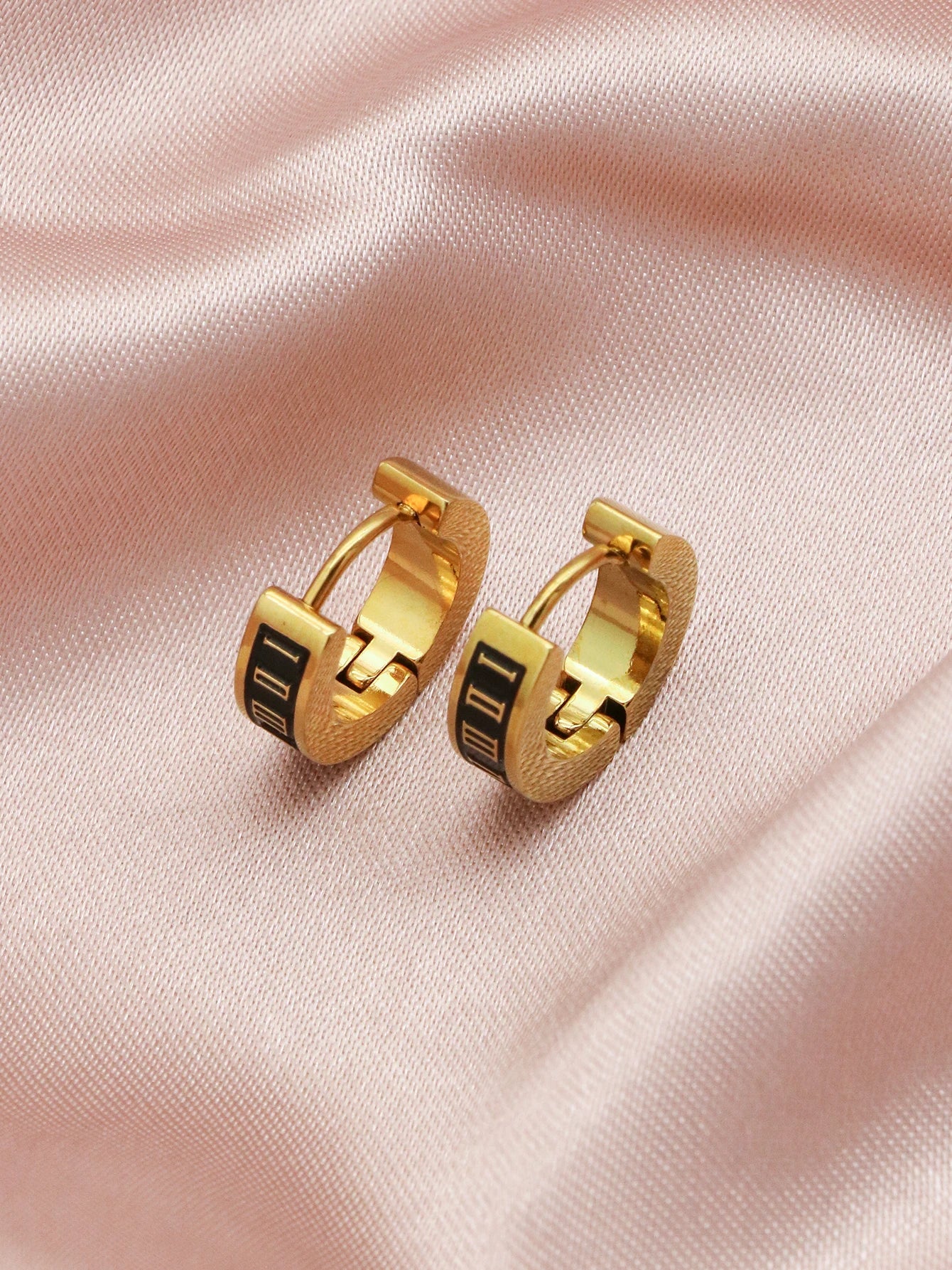 1set/4pcs New Trendy Round Roman Numerals Bracelet Stainless Steel Enamel Bangles Ring Earrings Jewelry Set Women Orange Color