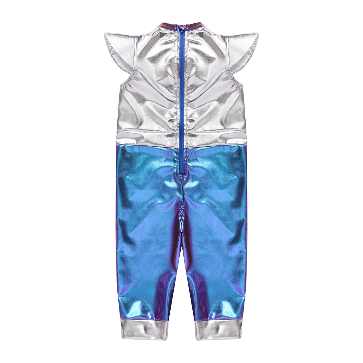 Toddler Boys Girls Metallic Alien Dress-up Costume Jumpsuit Halloween Outer Space Party Cap Sleeve Shiny Romper for Photography
