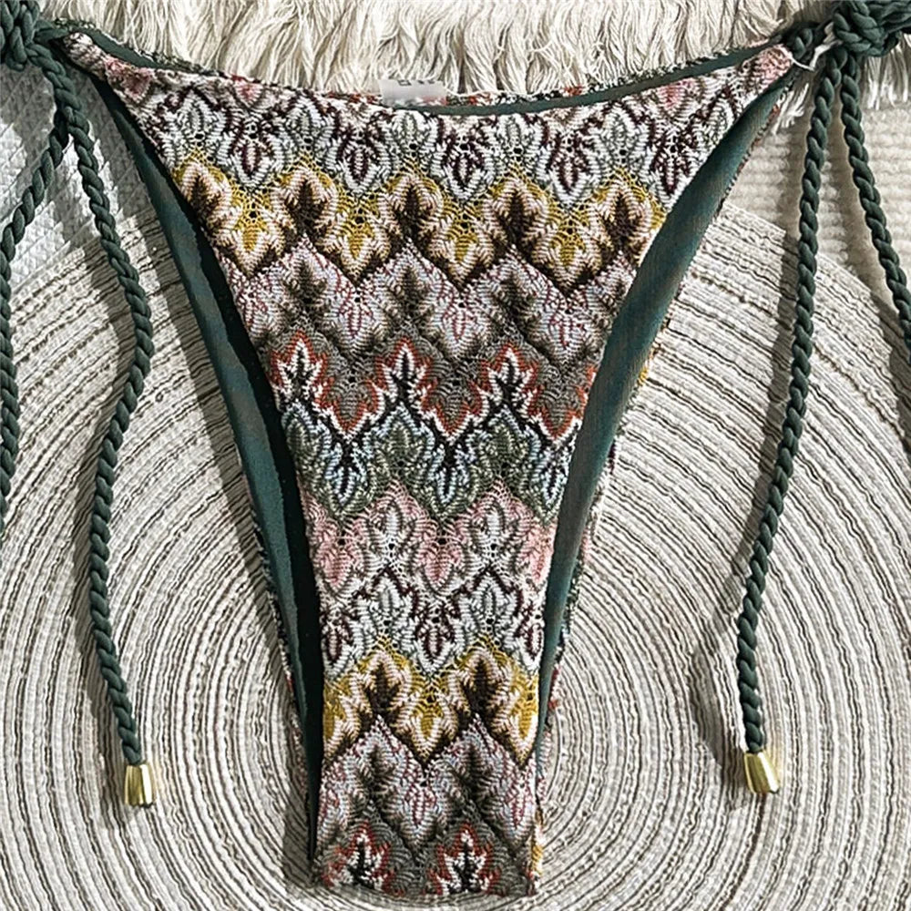 Halter String Triangle Bikinis Sets Micro Thong Swimsuit Women 2026 Vintage Geometric Swimwear Bathing Suti Bikini Mujer