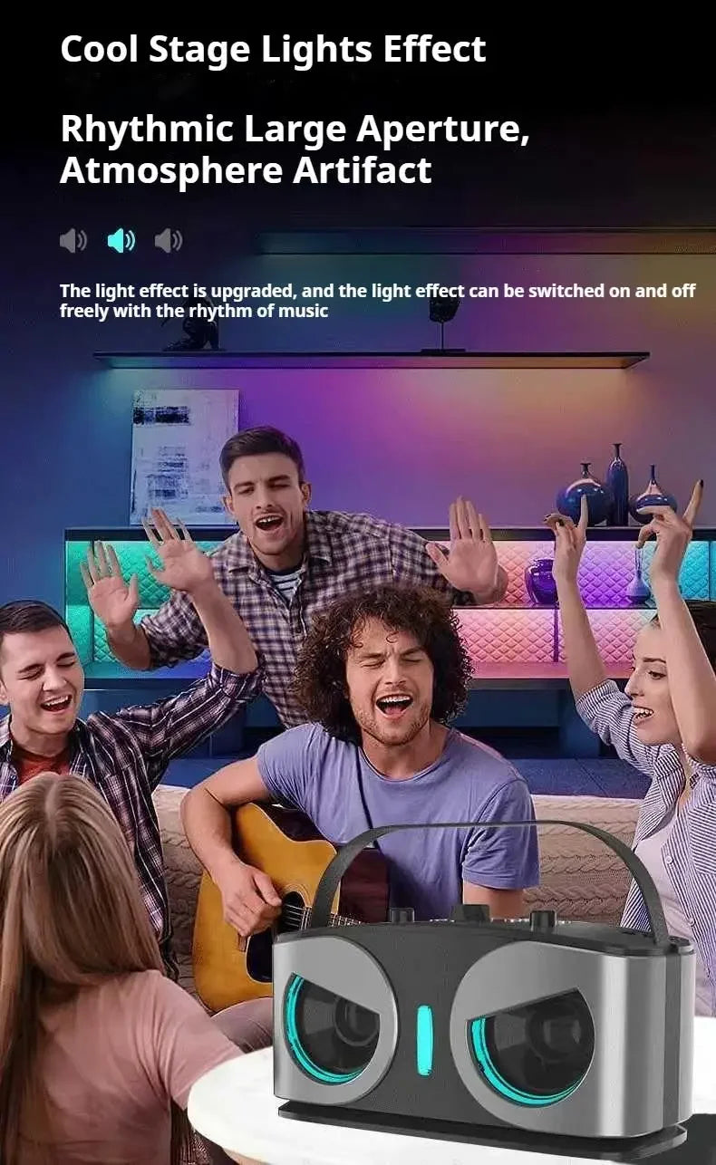 Karaoke Machine with 2 Wireless Microphones, Portable Bluetooth Speaker with Bass/Treble Adjustment, Supports TF Card/USB/AUX