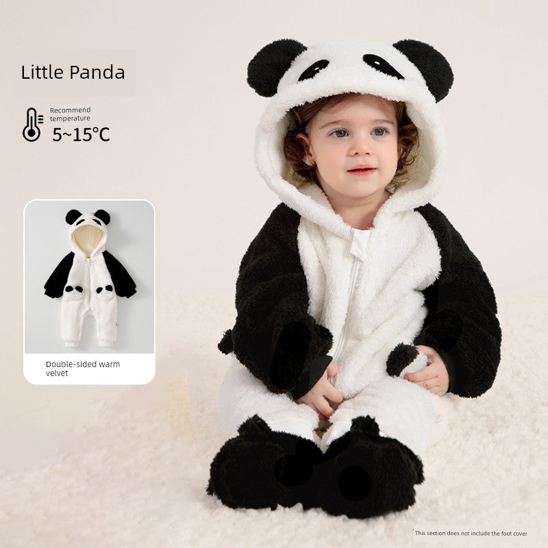 European Pregnant Woman and Baby Autumn and Winter Clothes Baby Going out Cotton-Padded Clothes Thickened Warm Jumpsuit Cute Double-Sided Velvet Outwear Romper