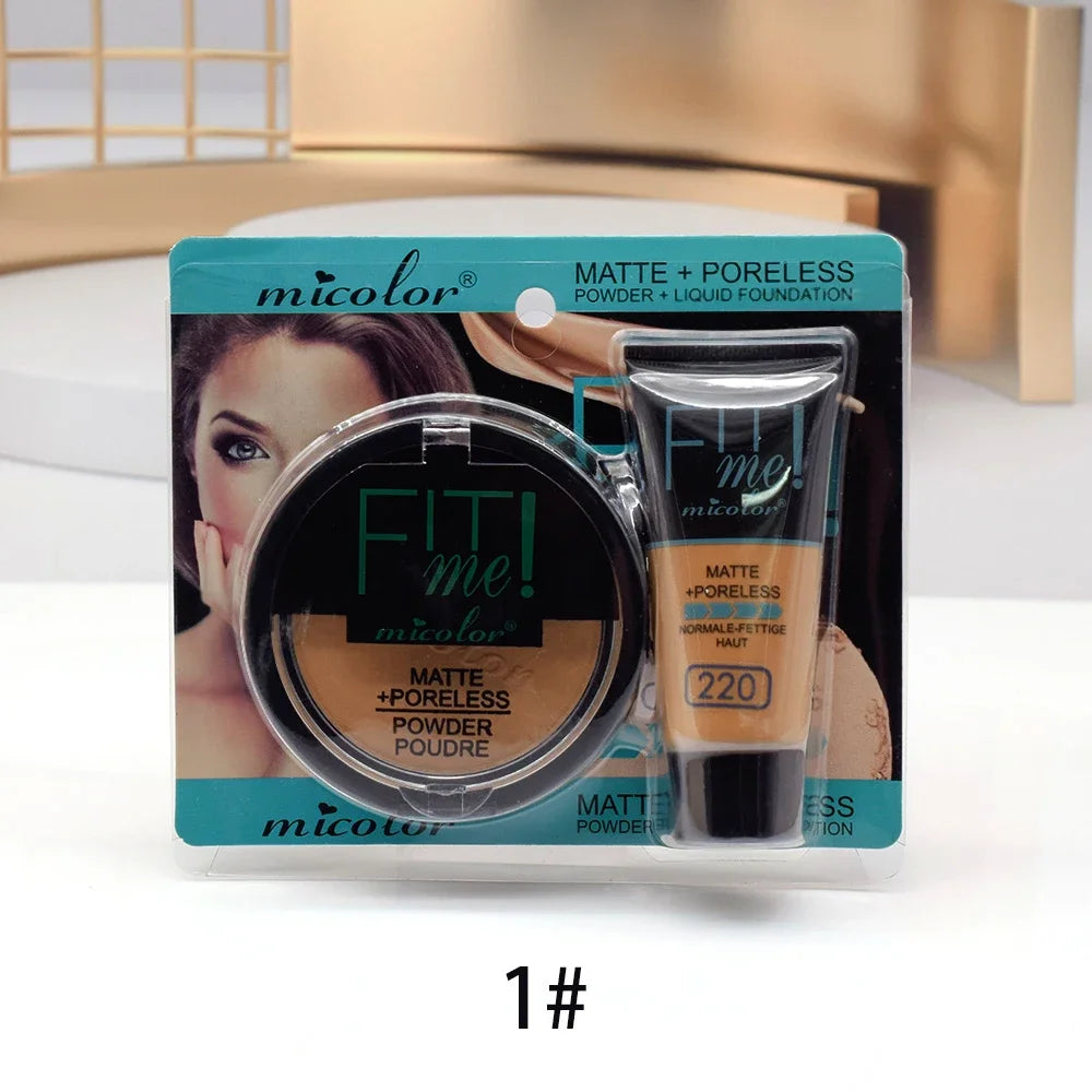Micolor Fit Me 2 IN 1 Matte Black Skin Liquid Foundation Setting Powder Makeup Set Moisturizing Face Concealer Skin Makeup