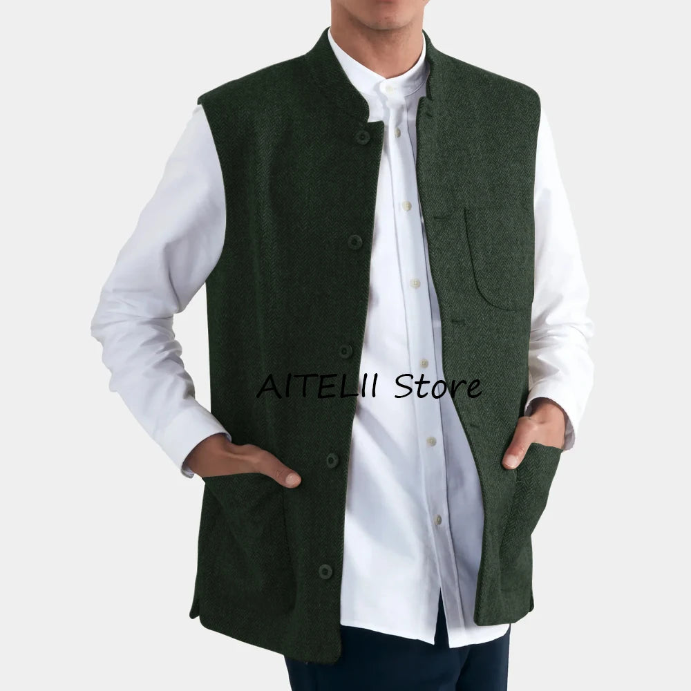 Elegant Man Vest for Men Men's Herringbone Vest Work Vests Mens Gilet Suit Male Gilete Waistcoat Sleeveless Casual Working Suits