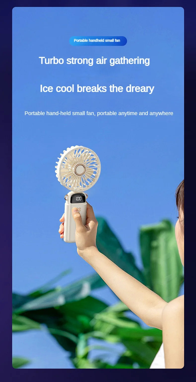 USB Handheld Mini Fan Foldable Portable Neck Hanging Fans 5 Speed USB Rechargeable Fan with Phone Stand and Display Screen