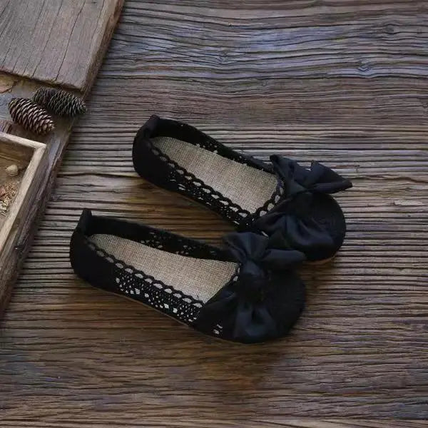 Summer 2026 Women's Flat Bottom Net Shoes Knot Hollow out Design Maternity Fisherman Shoes Casual Versatile Footwear