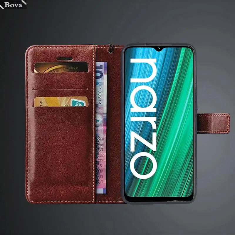 Card Holder Pu Leather Cover Case for OPPO Realme Narzo 50A Flip Cover Retro Wallet Bag Fitted Case Business Fundas Coque