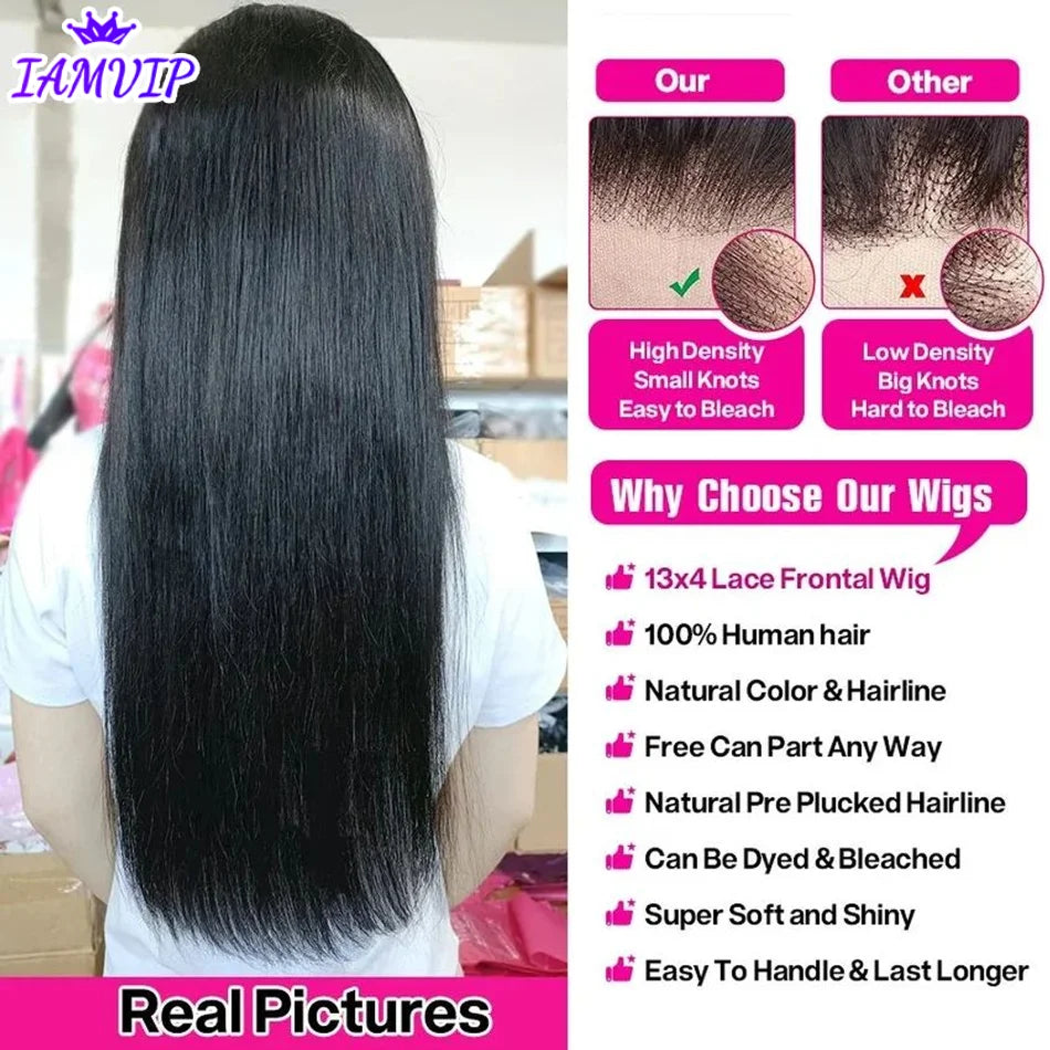 250% 360 Full Lace 13x6 HD Lace Frontal Wig for Women 13x4 Frant Silky Straight Remy Human Hair Dark Black Glueless Pre Plucked