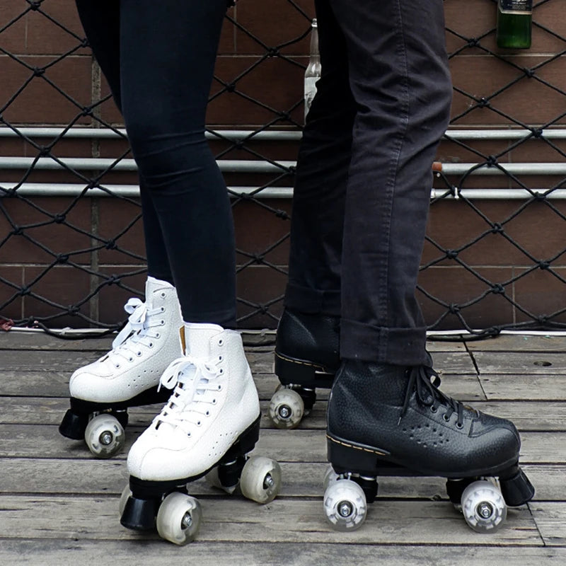 Roller Skate Shoes Size 34-45 4 Wheels Quad Sneakers Skating Pu Leather Sport Beginner Men And Women Roller Skating Shoes Gift