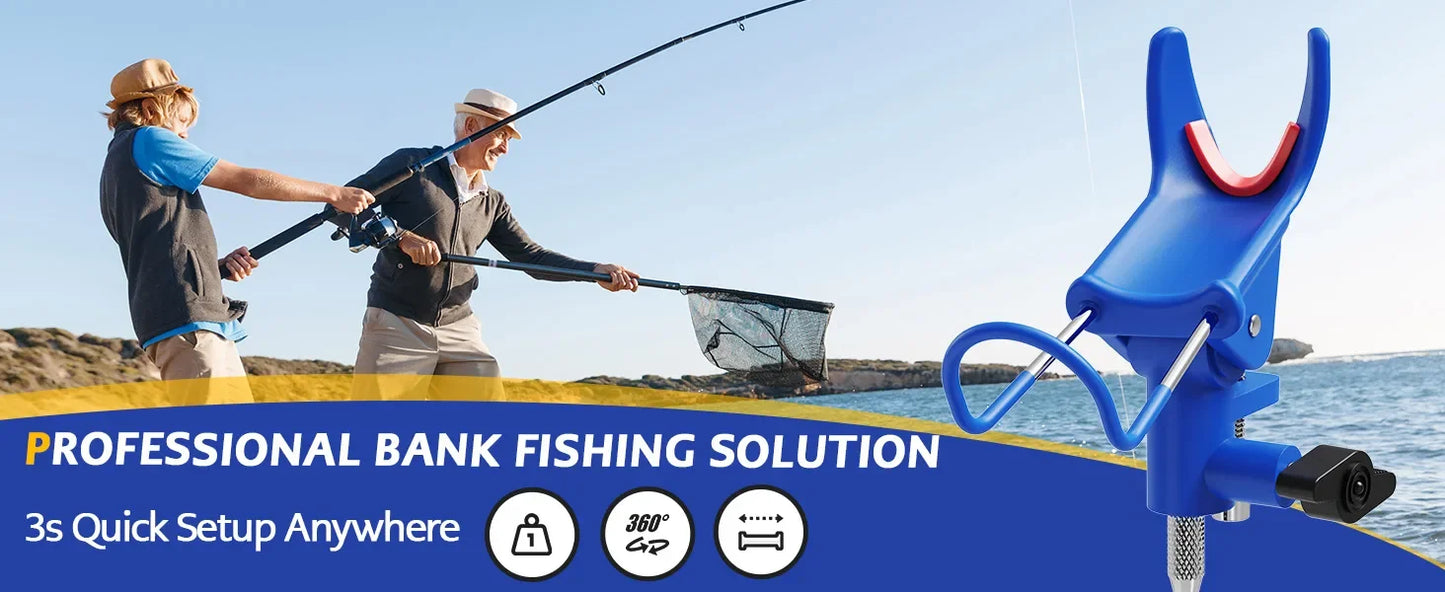 360° Adjustable Fishing Rod Holder, Heavy Duty Portable Foldable Stand with Ground Spike for Bank & Catfishing, Rust-Proof
