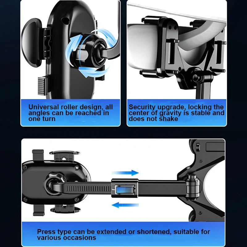 Multifunctional 360 Degree Rotatable Car Phone Holder Car Smartphone Holder Adjustable Retractable Car Rearview Mirror Holder