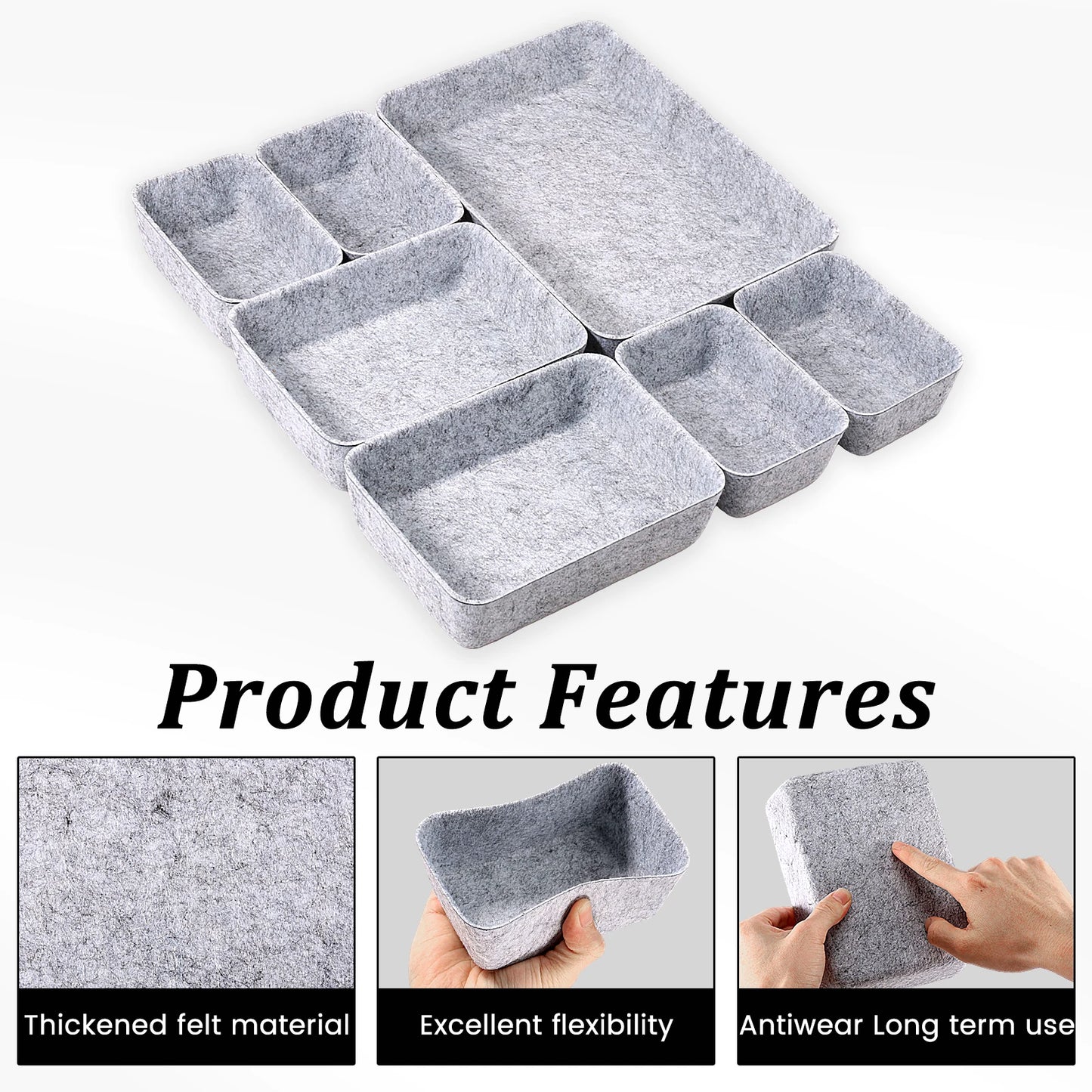 14Pcs Felt Drawer Storage Box Desk Organizer Thickened Multi-Purpose for Cosmetic Makeup Office Supplies Organizer 3 Size