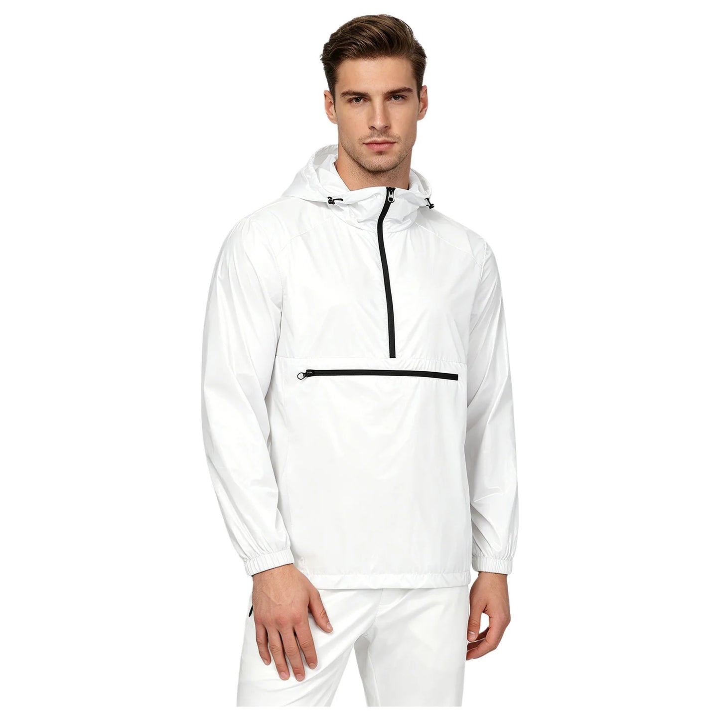 Men Waterproof Hooded Trench Jacket Long Sleeve Hood Outerwear Windbreaker Raincoat fo Hiking Fishing Biking Thermal Windbreaker