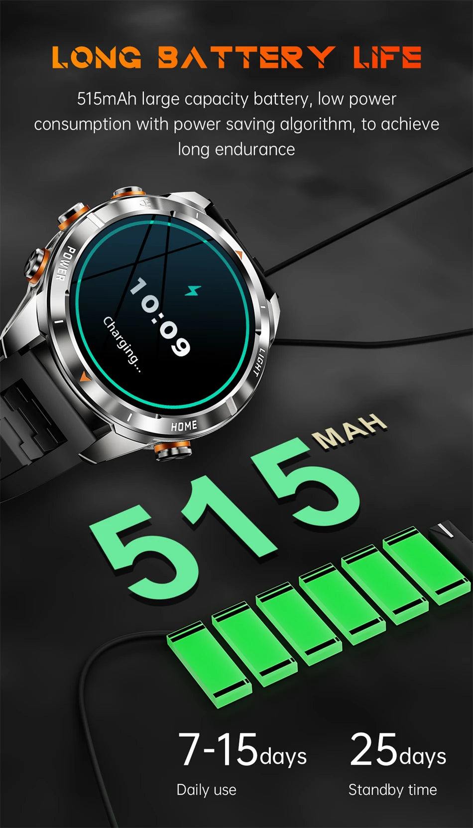 Military Smart Watch Men 10ATM Waterproof 1.46" AMOLED Screen LED Flashlight 515mAh Battery Heart Rate Sport BT Call Smartwatch