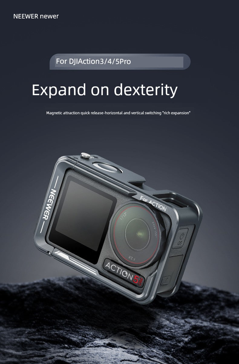 Neewer Cage for Dji Action 6/5 Pro/4/3 Metal Protective Frame Action Camera Anti-Drop Heat Dissipation Side-Open Quick Release Protective Selfie Video Cycling Skateboard Accessories