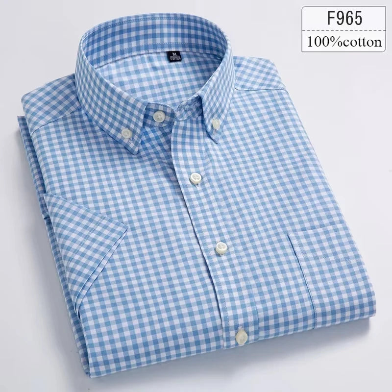 New in shirt hight qulity100%cotton summer short sleeve shirts for men slim fit shirt thin plaid houndstooth soft office clothes