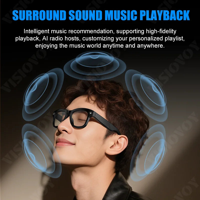 AI Smart Glasses Built-in HD Camera Glasses Bluetooth Wireless Audio Intelligent Glasses Anti-glare Anti-blue connected glasses