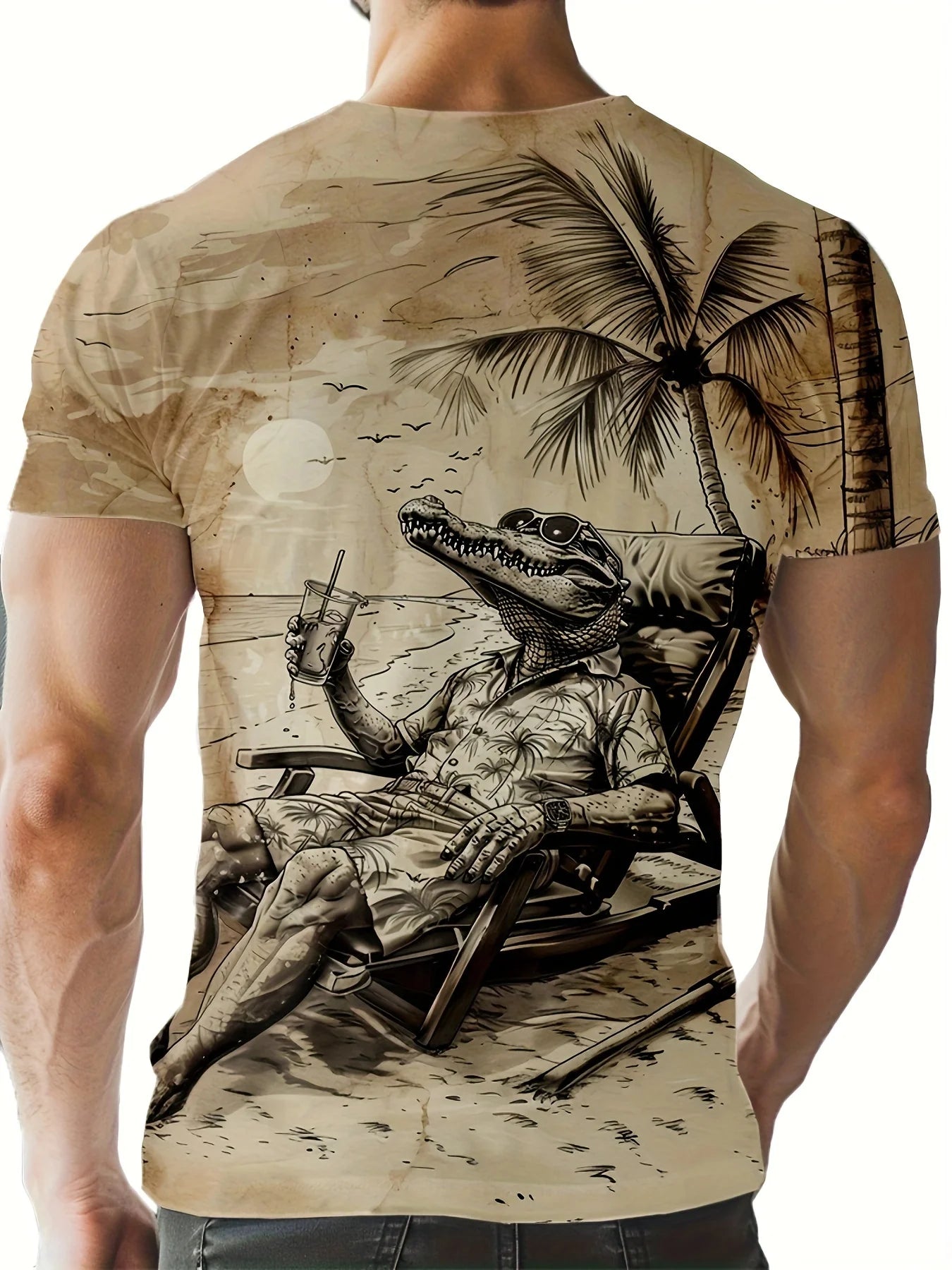 Men's Crocodile Graphic Print T-shirt Short Sleeve Crew Neck Tee Men's Clothing For Summer Outdoor Sportswear Casual T shirts