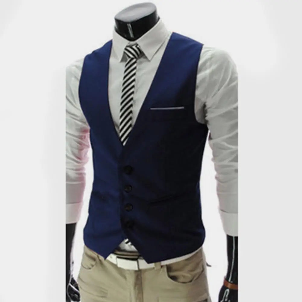 2025 British Style Men Business Vest Deep V Neck Single breasted Formal Suit Waistcoat Classic All Match Men Waistcoat