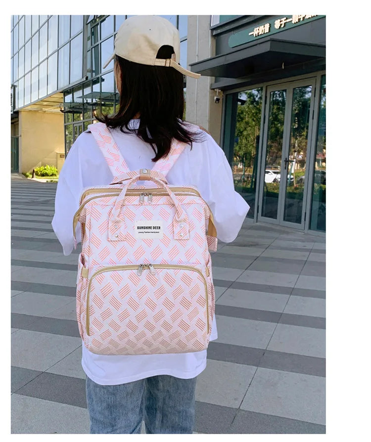 Baby Diaper Bag with Stroller Hooks Portable Baby Crib Diaper Changing Pad Baby Carrier Bag for Activity Mom Backpack 30*20*40cm