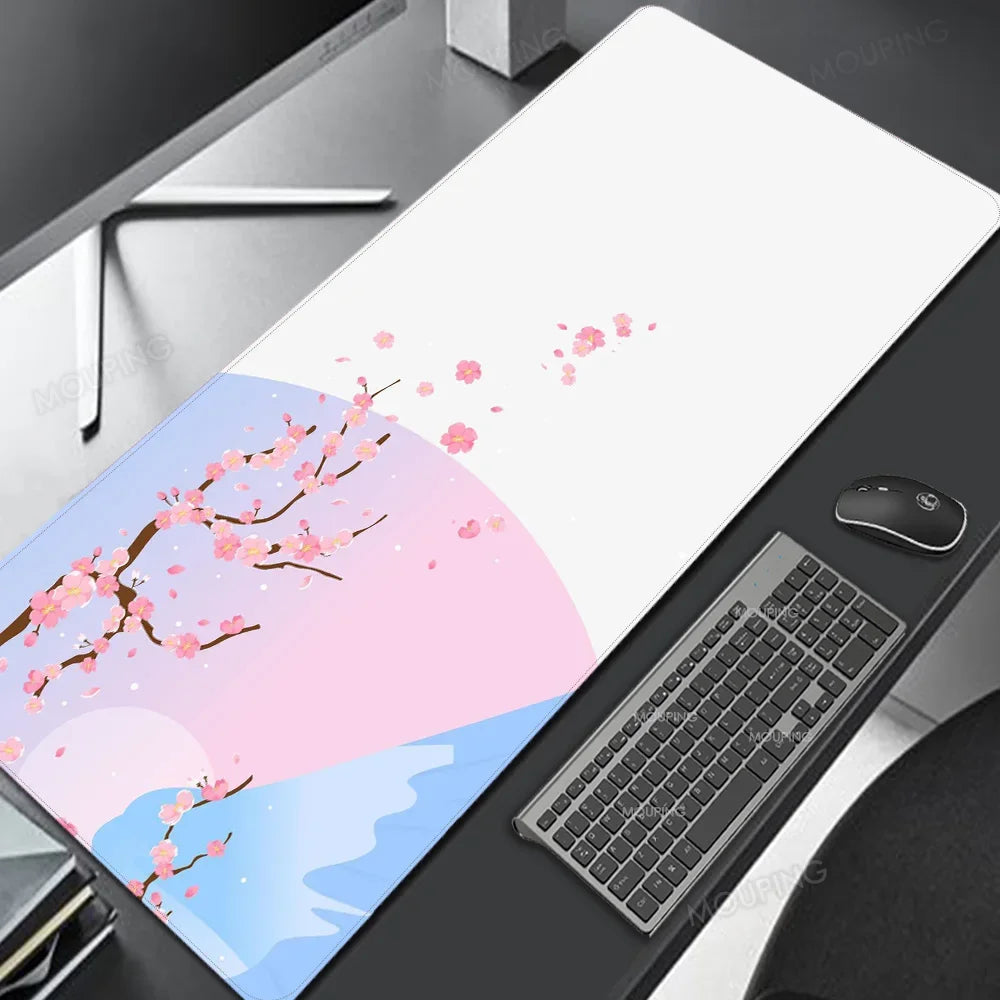 Japan Cherry Blossom Mouse Pad Gray Laptops Gaming Deskmat Sakura Mousepad Anime Office Carpet Gamer Keyboard Computer Desks