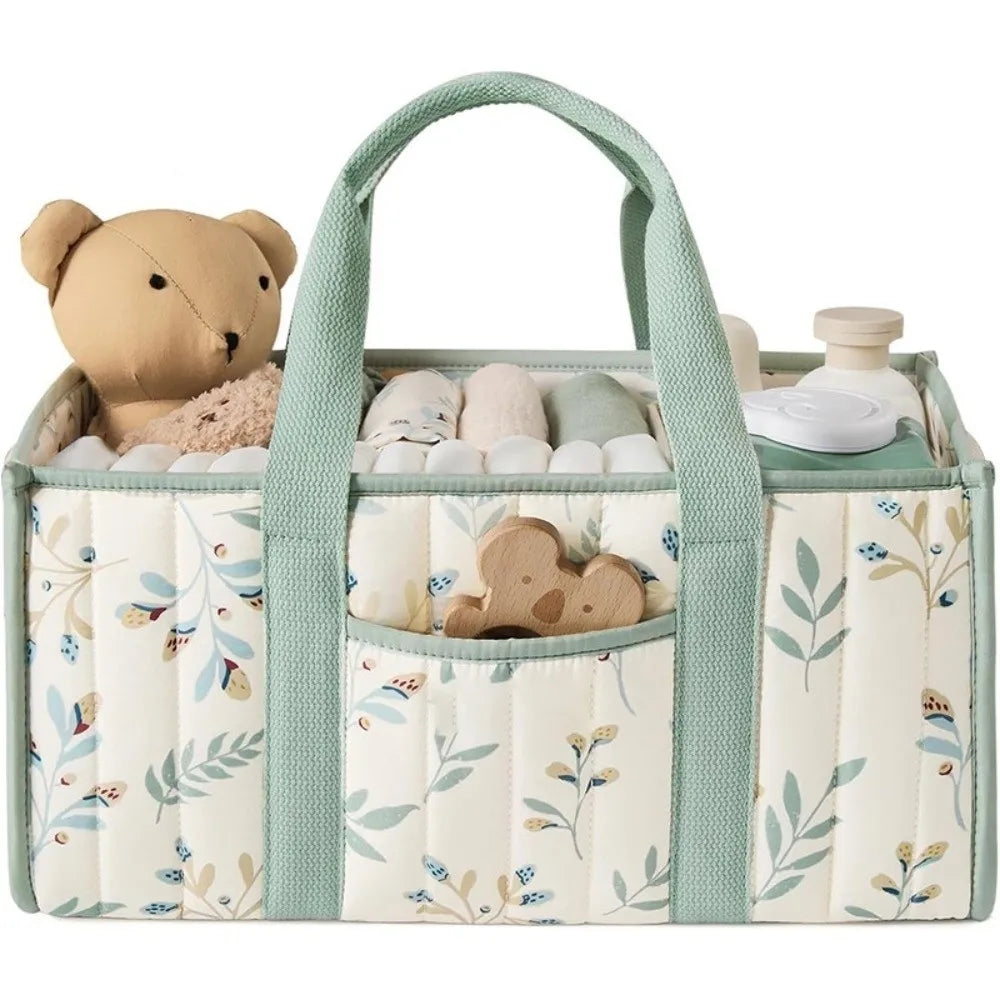 Large Capacity Baby Diaper Organizer Floral Beige Multi-Pocket Foldable Mommy Bag Multifunctional Portable Diaper Storage Bag