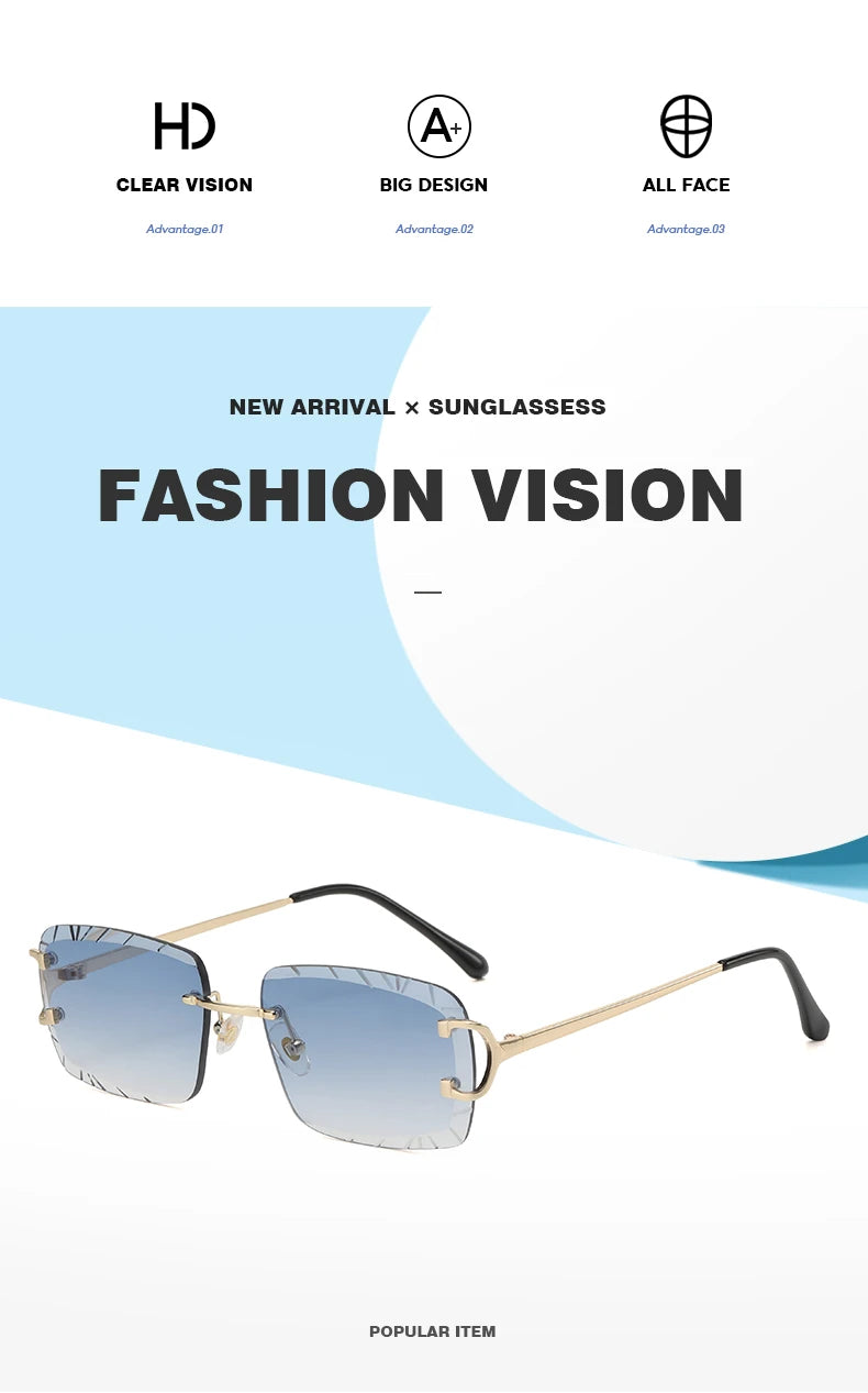 Square rimless glasses Trend metal high-grade men's and women's sunglasses street shot sunglasses