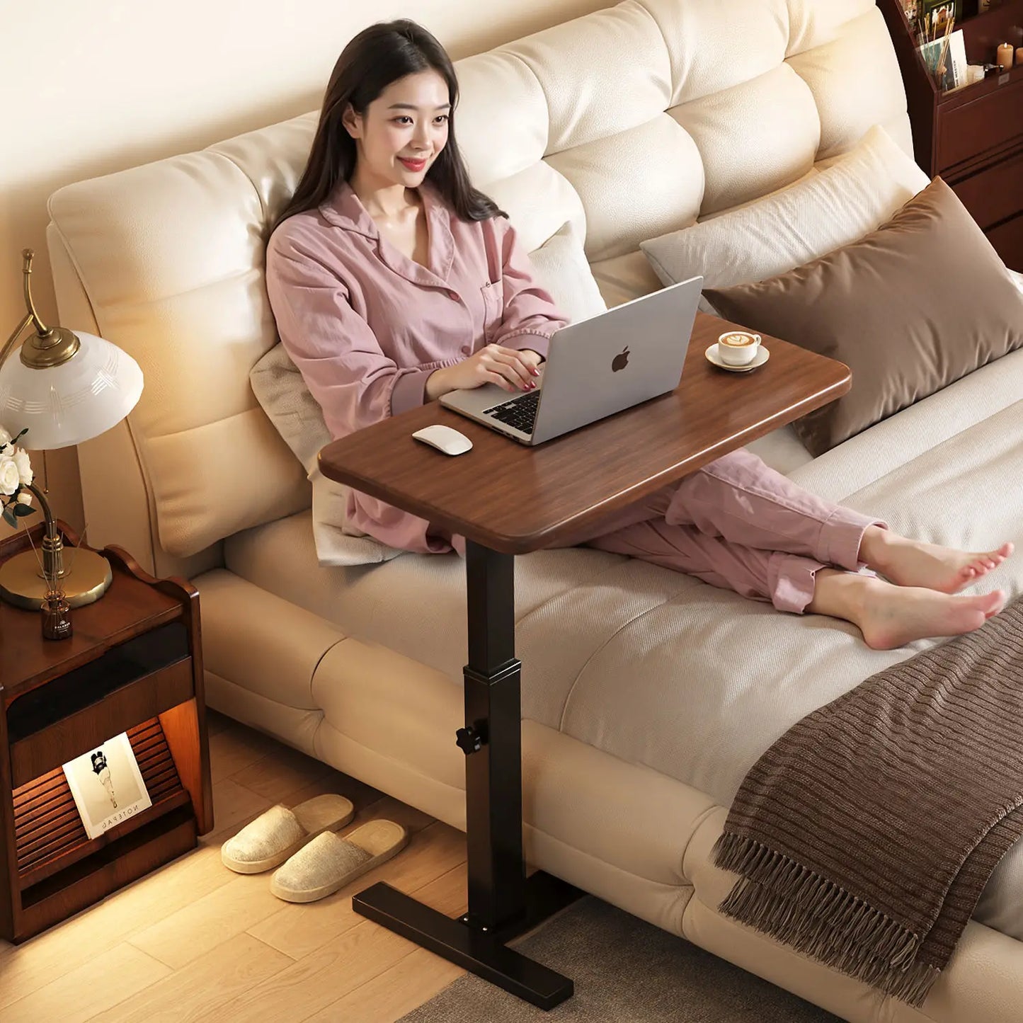 Folding bedside table pneumatic lift table mobile study table computer table office desk lazy dining table