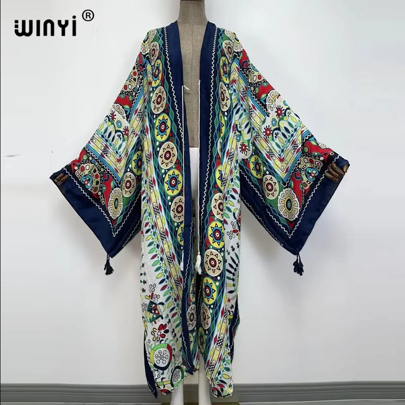 WINYI print summer maxi dress Muslim Abaya Lady beach cover up muslim woman dresses Beachwear fashion Kaftan abaya dubai luxury