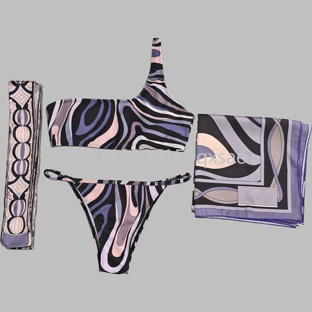 Luxury Design Women's Brown Headband Scarf Swimsuits with Letter Signature Logo Classic Brand Headband Bikini Sets Beachwear