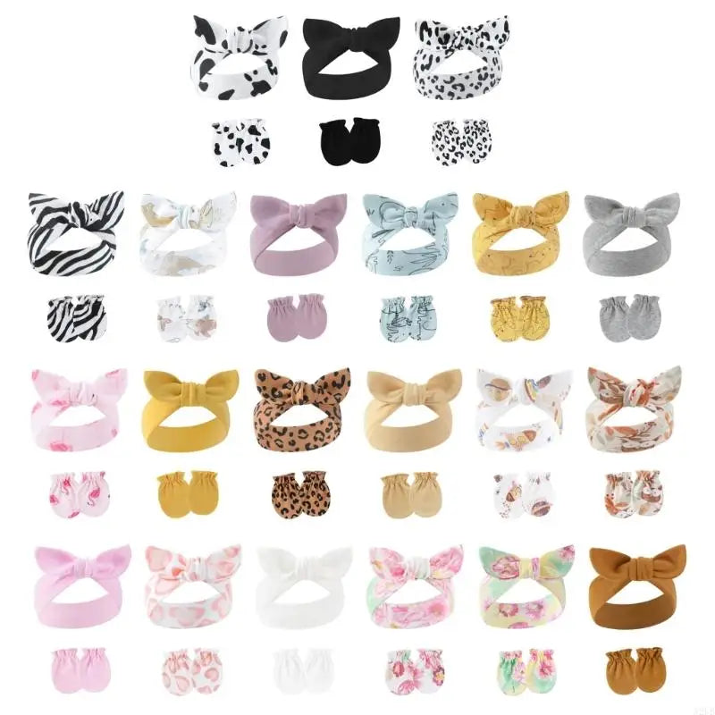 Baby Hair Accessories Set Breathable Head Wrap with Mittens Scratches Resistant for Infants Children Daily Use A2UB