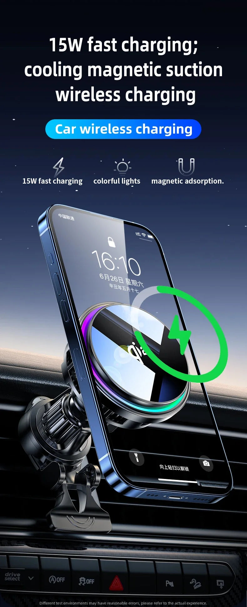 Magnetic Wireless Car Charger Phone Holder QI2 Ice Cooling RGB Tempered Glass Fast Charging Radiator For Magsafe iPhone 12-16