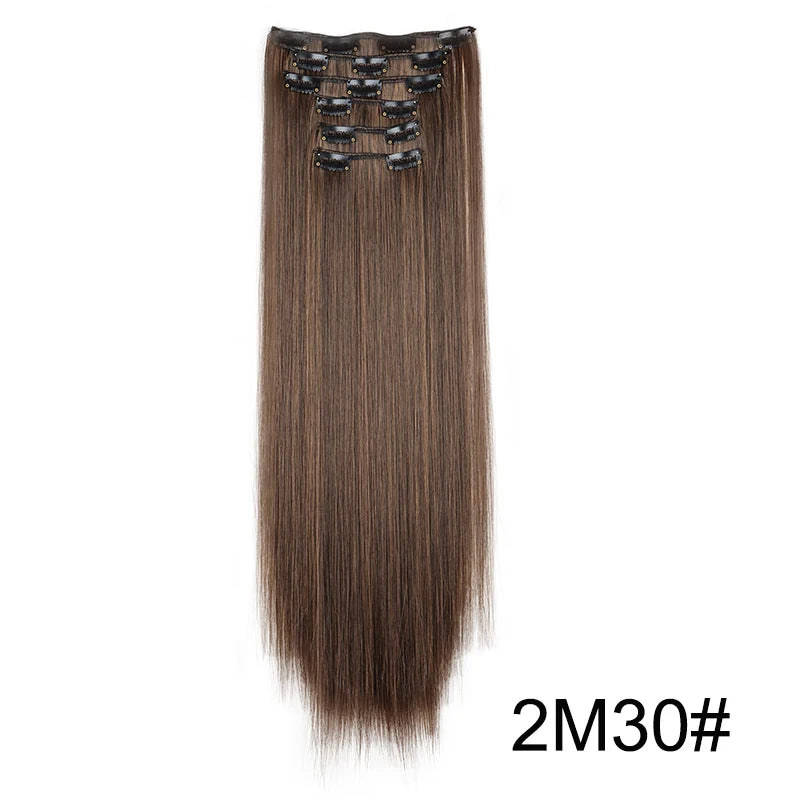 WIGSIN 6Pieces/Set Synthetic 24Inch Long Straight Hair Extension Silky Hairpiece for Women