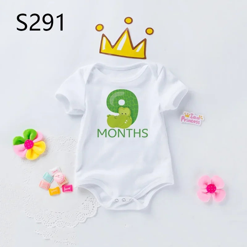 Monthly Milestone Baby Grow Bodysuit Cute Animal 1-12 Months One-Pieces Baby Shower Gift Month Pictures Monthly Jumpsuit Clothes