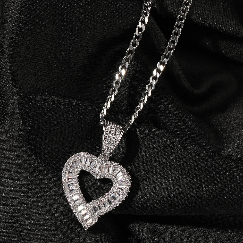 UWIN Baugettecz Heart Charms for Women Iced Out Cubic Zircoina Heart Pendant Necklaces Fashion Jewelry for Gift