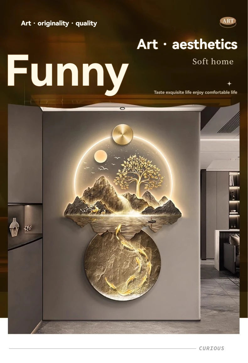 Background Landscape Painting Wall Lamp Chinese Creative Living Room LED Decor Light Corridor Remote Control Lighting Wall Lamps
