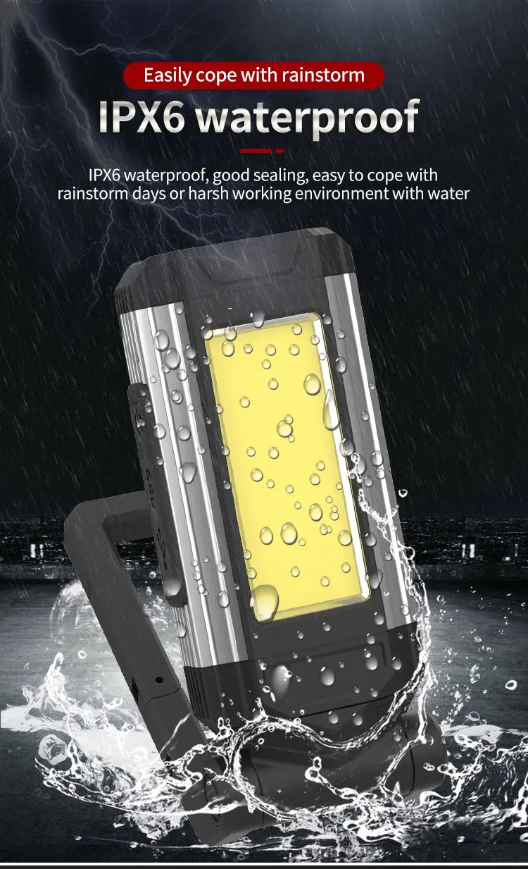 Portable COB Magnetic Work Light Rechargeable LED Flashlight Super Bright Camping Waterproof Car Repair Lamp with Brackets